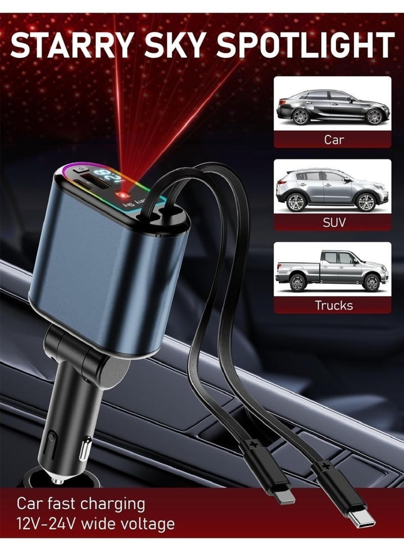 تشانجلي شاحن سيارة مع Starlight، محول شاحن سيارة سريع USB C 120 واط، شاحن سيارة قابل للسحب 4 في 1 مع منفذي USB شواحن هواتف سيارة لأجهزة iPhone 16/15/14/13/12/11 ولأجهزة Android - Image 4